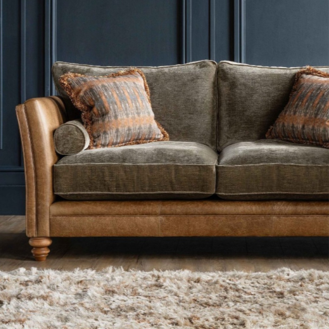 A&J Lomund Grand Standard Back Leather & Fabric Sofa image 2